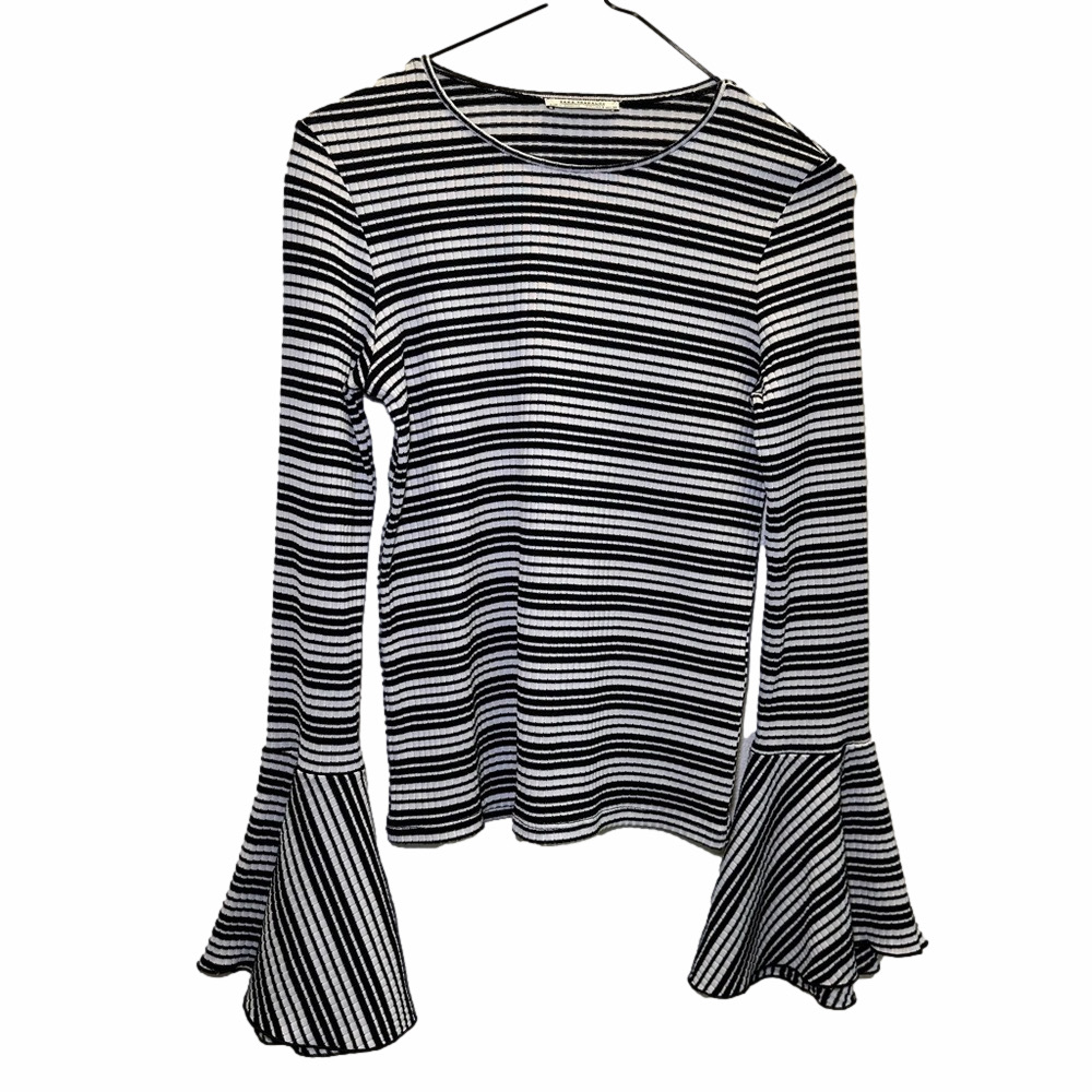Zara Striped Bell Sleeve Blouse Size Small